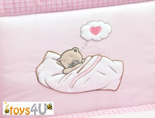 8tlg Babybettwäsche (rosa) „Schlafmütze Bär“ 135x100cm Kinderbettwäsche Bettwäsche Himmel Nestchen Baby - 2