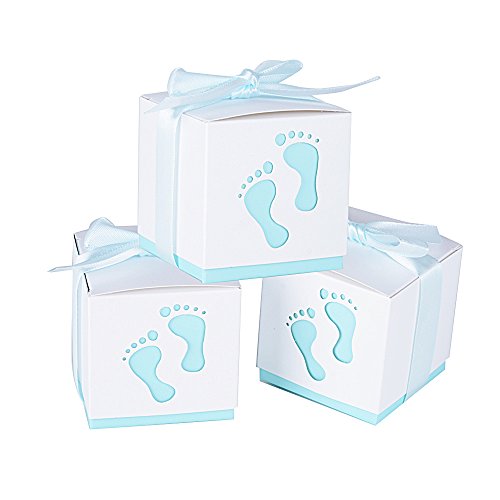 50 Stk. Gastgeschenk Box inkl. Seidenbänder 6x6x6 cm Geschenkbox für Hochzeit, Taufe usw. Pralinenschachtel süßigkeiten Bonboniere (Himmelblau) - 5