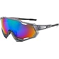 Anti-FOG Wraparound UV Mirrored Sports Sunglasses For Men Stylish Cricket Cycling Riding Driving Running Strong Build Ultimate Performance Full Protection Anti Glare Goggles (Large) (Grey Mercury)