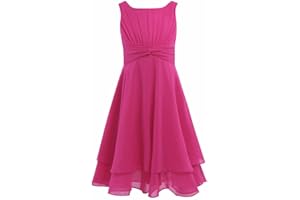 Alvivi Vestito Bambina Elegante Casual Spiaggia Senza Maniche Chiffon Abiti Ragazza Estivi Corti Vestito Cerimonia Bambina Damigella d'Onore 4-16 Anni