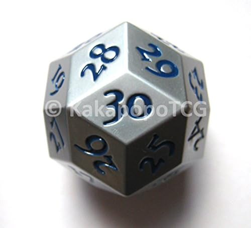 KakapopoTCG Solid Metal Silver D30 Dice 30 faced Dice Extra Large 30mm Extra Heavy MTG Life Counter DND Magic the Gathering EDH MTG Commander D20