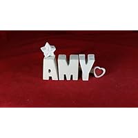 Beton, Steinguss Buchstaben 3D Deko Namen AMY mit Stern und Herzklammer als Geschenk verpackt! Ein ausgefallenes Geschenk zur Geburt, Taufe, Geburtstag oder auch zu anderen Anlässen.
