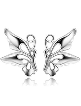 Wunhope Ohrringe Damen Mädchen 925er Sterling Silber Schmetterling Schöne Klein Stecker Hypoallergen