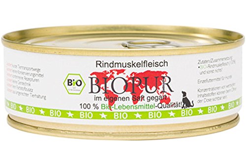 Preisvergleich Produktbild 12er-SET Bio Hundefutter Rindmuskelfleisch 200g BIOPUR