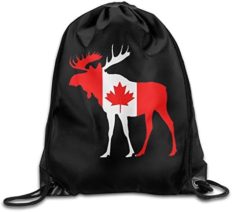 Canada Flag Moose Drawstring Backpack Beam Mouth School Travel Backpack Rucksack Shoulder Bags For Men And Women