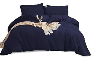 Yorkshire Bedding Duvet Cover Sets Soft Breathable Brushed Microfibre Plain Double Duvet Cover with Pillow cases Button Closure Quilt Cover Bed Set Navy
