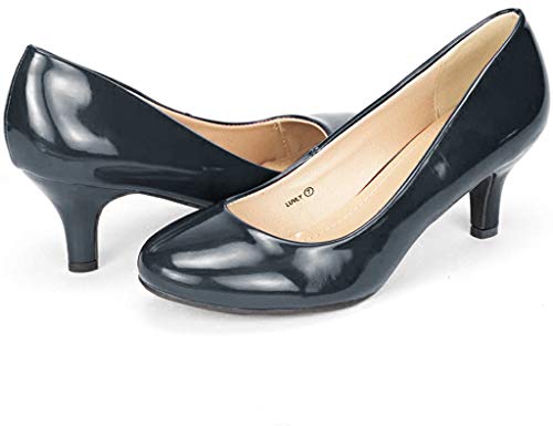 DREAM PAIRS LUVLY Zapatos de Tacón para Mujer Azul Marino Charol 37.5 EU/6.5 US