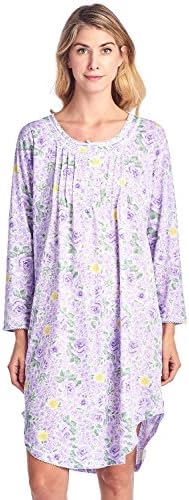 Casual Nights Women's Floral Pintucked Long Sleeve Nightgown - Purple - Large