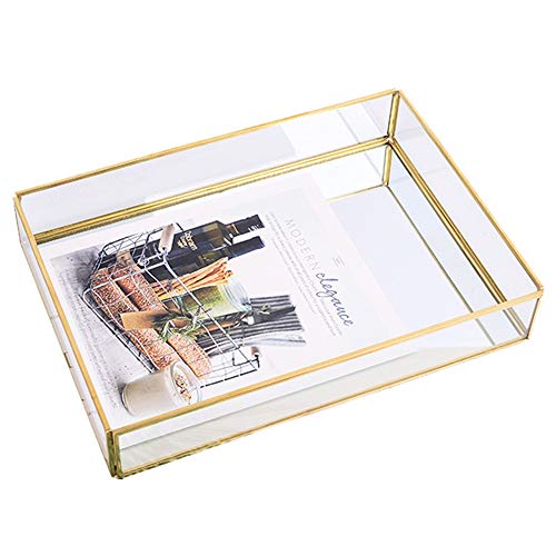 High Quality Bandejas Decorativas Bandeja de Almacenamiento de Vidrio, Bandeja de joyería chapada en Oro, Bandeja de Almacenamiento, decoración Moderna, Acabado de Escritorio