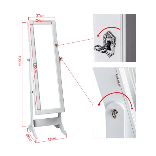 ZNL 150cm Schmuckschrank Spiegelschrank Standspiegel Spiegel Spiegelschmuckschrank weiß JCYJ01 - 7