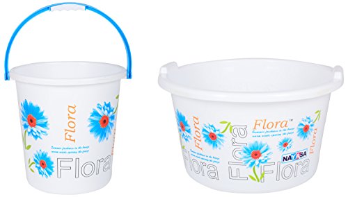 Nayasa Plastic Flora Bathroom Set (Blue, Pack of 8)