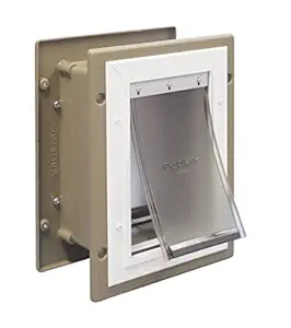 PetSafe Wall Entry Aluminum Pet Door with Telescoping Tunnel, Taupe and White, Small