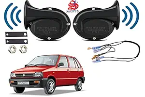 SHOP4U Square Shape Car Windtone Horn with Wire for Maruti 800 (Set of 2 Horn with Wire, Black)