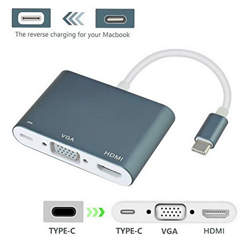 Premewish HDMI auf VGA Adapter Displayport Type-C Anschluss mit 1080P HDTV Aktiv Audio Übertragung Konverterkabel unterstützt für Macbook ChromeBook Pixel usw ( Grau ) - 2