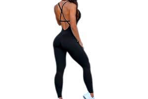 RIOJOY Backless Sports Bandage Romper Playsuit Yoga Jumpsuit for Women All in One Gym Wear