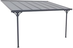 Vente-unique - Pérgola adosada de Aluminio 13,2 m² Antracita Alvaro - Ancho 436 x Prof. 305 x Alt. 240/285 cm