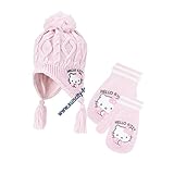 Gorro Peruano y - Manoplas bebé niña Hello Kitty rosa y Ecru de 9 a 36 meses rosa Rose Talla:48 (9-18 meses)