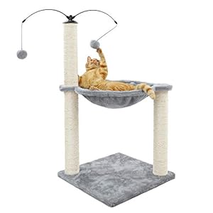 Eono by Amazon Árboles para Gatos rasguña los Postes de sisal Natural con Bola de Juguetes para Dormir de Nido Gris