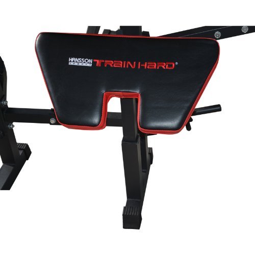 TrainHard Kraftstation Fitnesscenter Hantelbank schwarz/rot mit 1,6m Langhantelstange und 25kg Hantelscheiben - 4