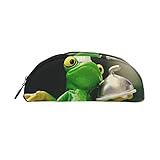 BENNIGIRY - Estuche para lápices de árbol de animales, rana verde, semicircular, bolsa para...