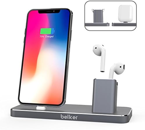 IPhone &amp; AirPods charging dock / Belker Aluminum 2 in 1 Iphone and AirPods Charging at the Same Time for Iphone X,Iphone 8 plus,iphone 8,All Iphone Series and Airpods(Space Gray)