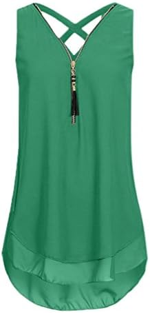 Womens T-Shirt, Hmeng Women Loose Sleeveless V Neck Tank Casual Top Cross Back Hem Layed Zipper Chiffon Summer T Shirts Tops (Army green, 2XL)
