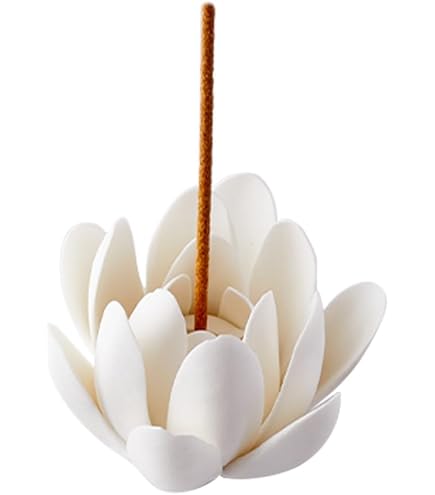 Hrippy Bruciatore Incenso In Ceramica A Forma Di Loto Bianco – Porta Bastoncini Raccoglicenere Per Yoga E Meditazione – Decorazione Fatta A Mano