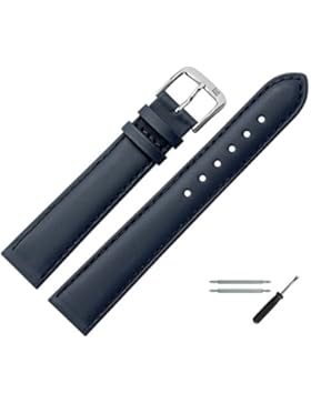 Uhrenarmband 19mm Leder blau glatt, glänzend, mit Naht - MADE IN GER - erstklassiges Lederarmband für Uhren mit...