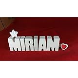 Beton, Steinguss Buchstaben 3 D Deko Schriftzug Namen MIRIAM als Geschenk verpackt! Ein ausgefallenes Geschenk zur Geburt, Taufe, Geburtstag oder auch zu anderen Anlässen.