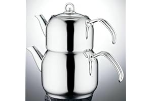 MESSERMANN Teekanne Caydanlik Edelstahl 3 Größen und Griffe (Edelstahl Griff, Mini)