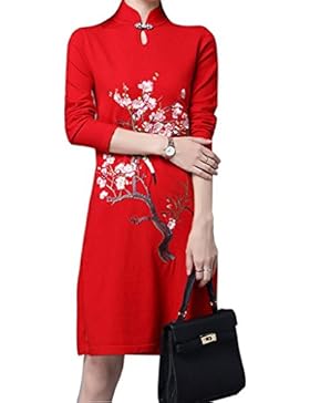 ALUK- Stile cinese - retrò Cheongsam di temperamento Vestito a maglia sottile a maglia lunga dal maniche a maglia...