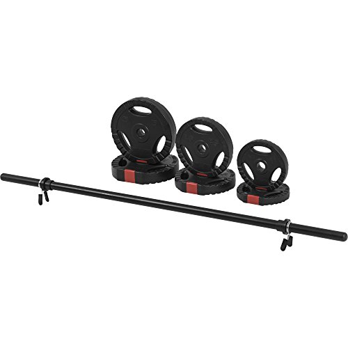 Gorilla Sports Aerobic Langhantelset Kunststoff Hantelset Gripper 20 kg mit Eingriffen inkl. 1x Aerobic Langahantelstange 120cm, 2x5kg 2×2,5kg 2×1,25kg Hantelscheiben 2 Federverschlüsse - 4