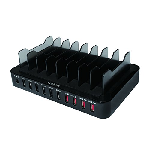 LogiLink PA0141 Fast Charge USB Multiport Ladegerät/Ladestation, 10-Port, 5V/66W mit eingebautem Intelligent-IC schwarz - 2