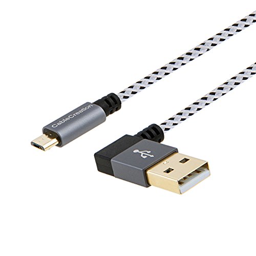 CableCreation [2-Pack] Linker Winkel USB 2.0 Geflochtenes Kabel, 90 Grad Vertikale Linke USB 2.0 Ein Stecker auf Micro USB Stecker mit Aluminium Gehäuse, 6,5 ft / 2 Meter, Leerzeichen Grau - 3