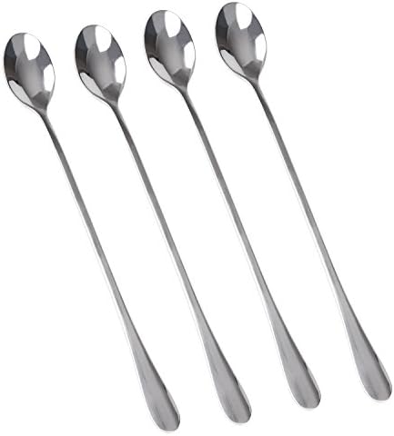 Coffee Mixing Spoons, 9-Inch Long Handle Spoons for Iced Tea, Dessert, Ice Cream, DFmicro Deluxe Stainless Steel Cocktail Stirring Spoons, Set of 4 (4pcs long handle spoons)