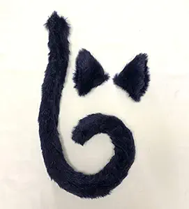 Happylifehere Long Fur Cat Ears and Cat Tail Set Halloween Party Kitty Cosplay Costume Kits Navy Blue