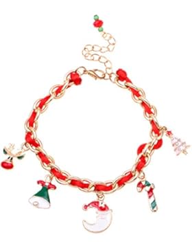 ISHOW Rudolph Rot Nase Rentier Weihnachtsbaum Snowman Walking Stick schlafend Mond Anhänger Band aus Eisen Armband...