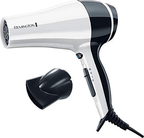 Remington Pro Dry D3080W Secador de Pelo, Secador Iónico, Concentrador,  Cerámica Antiestática, 2000 W, Blanco y Negro, Ligero y Compacto
