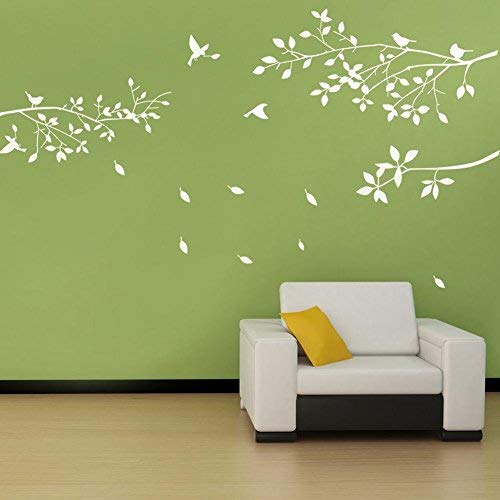 BDECOLL Decalque de pared de rama de árbol con pegatinas de pared de pájaros Adhesivo de vinilo de pared de salón de vivero (Blanco)