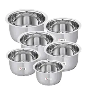 CAMRO TOPE ENCAPSULATED Bottom Induction Base Set of 6 (1 L, 1.4 L, 1.8 L, 2.2 L, 2.7 L & 3.4 L), Silver 10no/11no/12no/13no/14no/15no