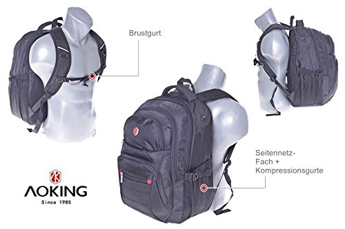 City Rucksack Schule Arbeit & Freizeit Bag Schulrucksack Sportrucksack Backpack Laptoprucksack Laptopfach 17″ – schwarz (HN49006) - 5