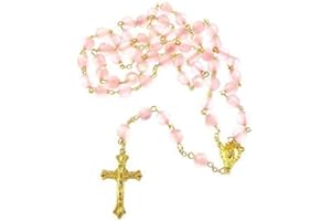 R. Heaven Pink resin round rosary beads 56cm length gold chain