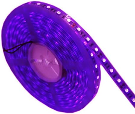Waterproof 5050 UV Blacklight Light Strip Fixture IP67 5M/16.4ft 395nm~405nm 300LEDs Ultraviolet Night Fishing Sterilization Purple Lighting Bulb