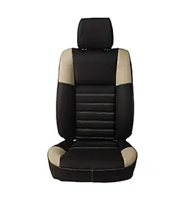 Hi Art Black and Beige Leatherette Custom Fit Seat Covers Compatible with Mahindra Scorpio 9 Seater - Front Covers and Rear Covers with Pair of Neck Rests