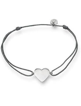 Glanzstücke München Damen-Textilarmband grau Herz Sterling Silber 15 - 22 cm - Herzarmbändchen Armband mit Anhänger...