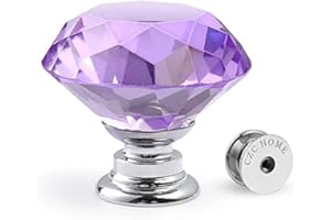 CZC HOME 10pcs 30mm Crystal Glass Door Drawer Knobs Diamond Cut Drawer Handles with 3 Sizes Screws for Cupboard Cabinet Wardrobe Home Decorating, Purple
