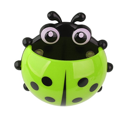 Porte-Brosses--Dents-Forme-de-Coccinelle-Support-Rangement--Ventouse-Dcoration-de-Salle-de-Bain-Enfant-Vert