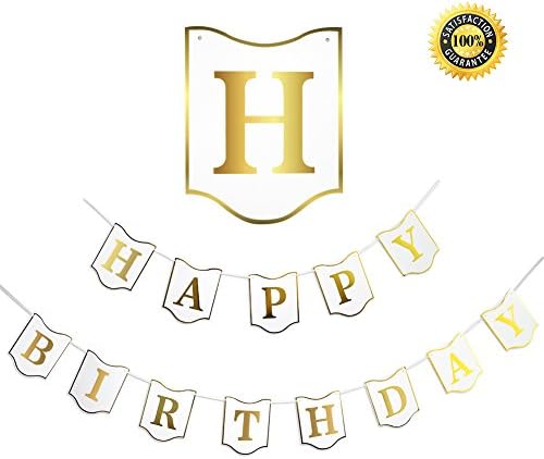 Kenmu Happy Birthday Banner, Party Decoraion Banners with Paper Flags, Birthday Decorations Bunting Flags Apply for Birthday Parties, Ceremonies, Bedrooms,Kitchen(White bronzing)