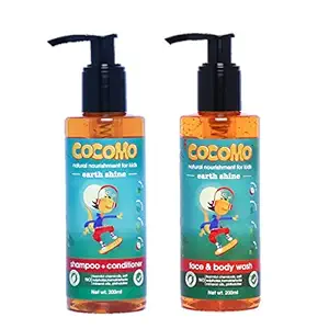 Cocomo Natural Top to Toe Wash for Kids: Shampoo + Body Wash - Paraben & Sulfate Free - Contains Coconut Oil, Olive Oil, Neem & Aloe Vera (Earth Shine 400 ml Combo)