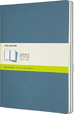 Moleskine - Cahier Journal - Ensemble de 3 Carnets avec Pages à Pages Blanches - Couverture en Carton et Piqûres de Coton Apparentes Couleur Vert D'Eau - Taille Très Grand Format 19 x 25 cm 120 Pages